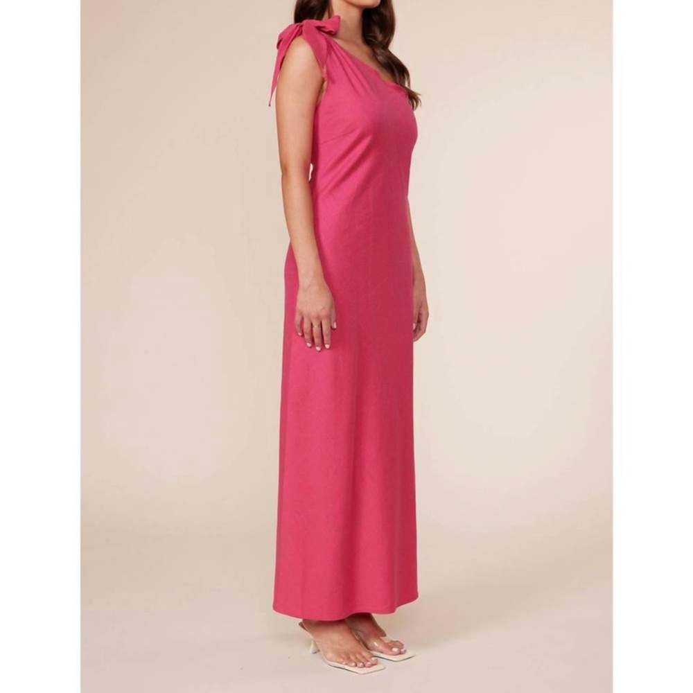 Lucy Paris Sabrina Tie Shoulder Fuschia Pink Maxi Linen Blend Dress Size Medium